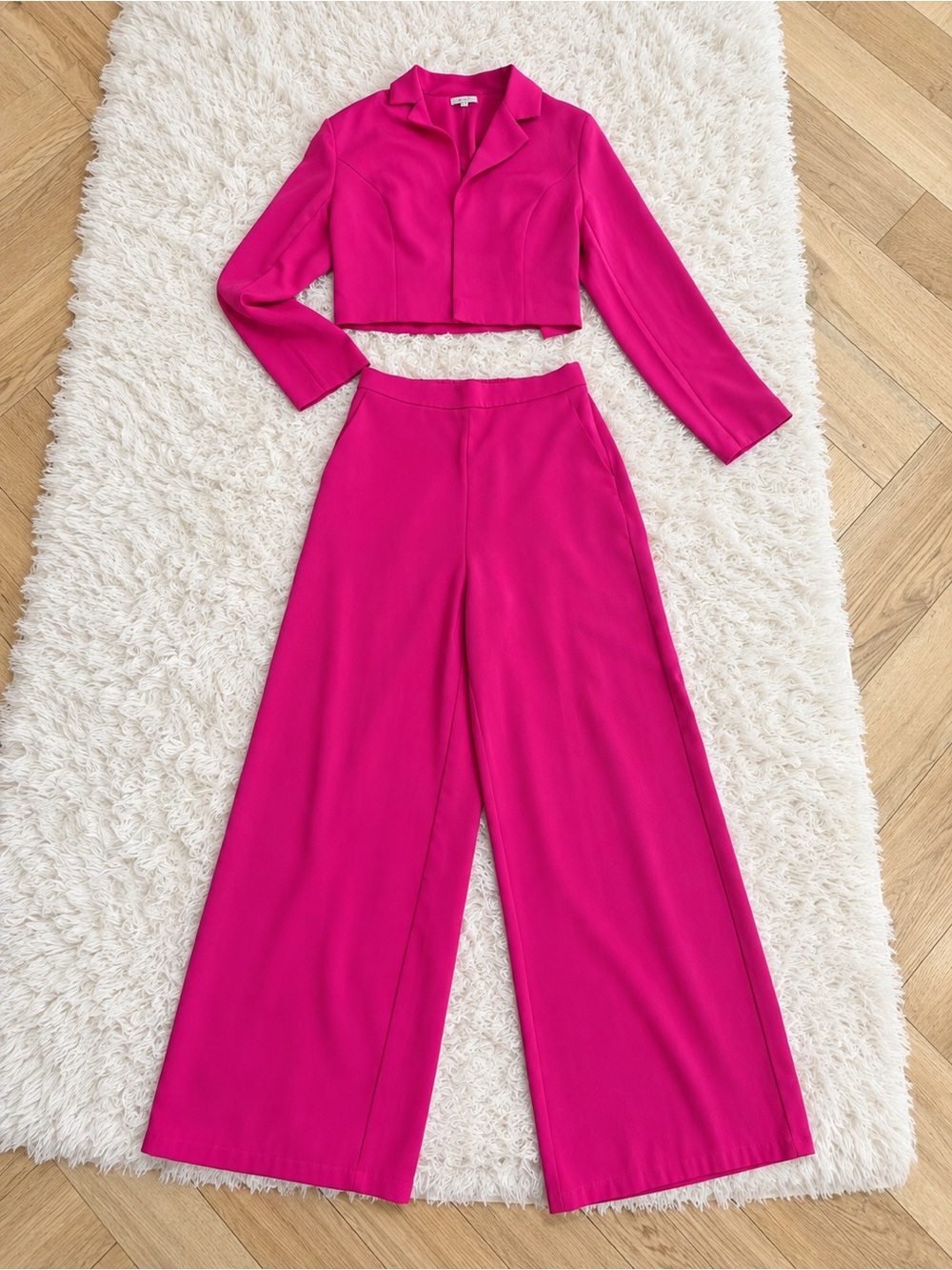 REVOLVE Fuchsia Cropped Collared Jacket with Wide-Leg Pants